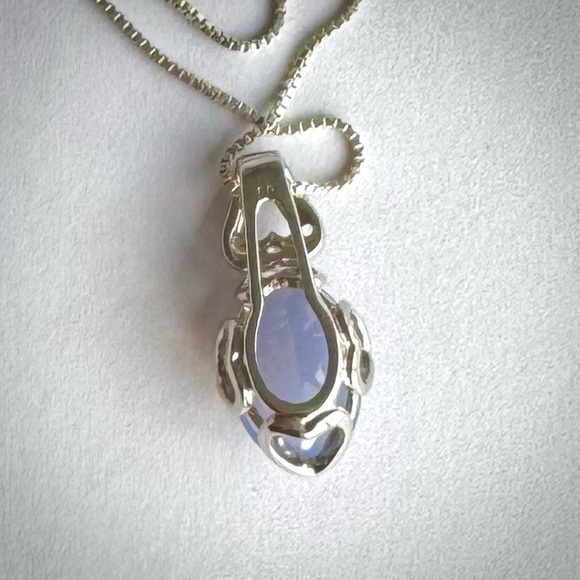 Vintage Natural Blue CHALCEDONY Sterling Silver 925 HEART Earrings Necklace SET - Picture 10 of 12